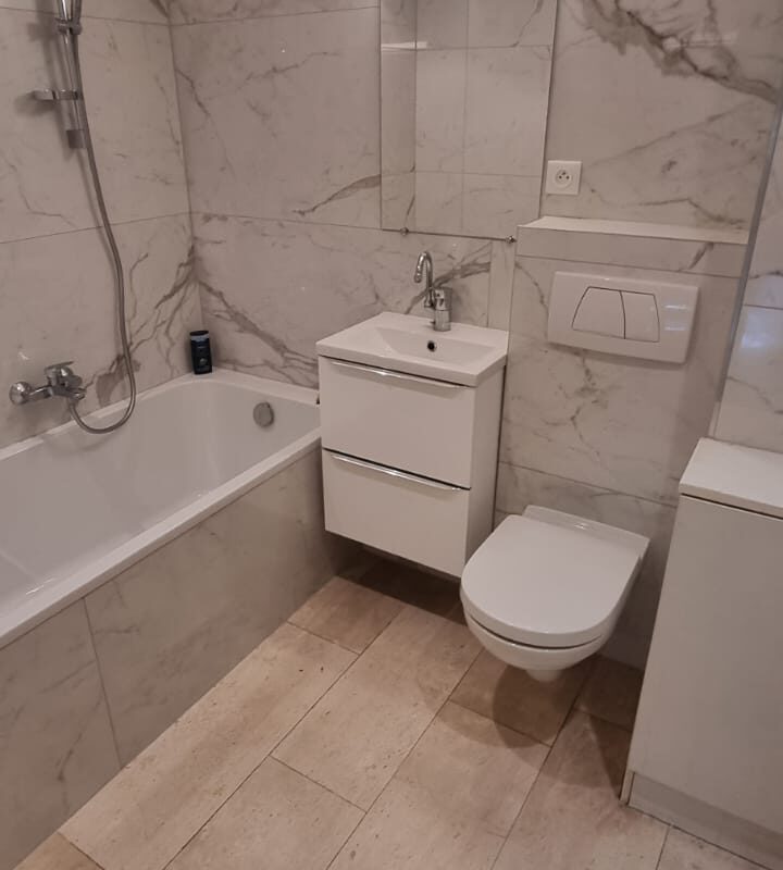 Rénovation salle de bain complète à l&#8217;Orangerie Strasbourg en carrelage 120&#215;60 marbré Bischwiller 3